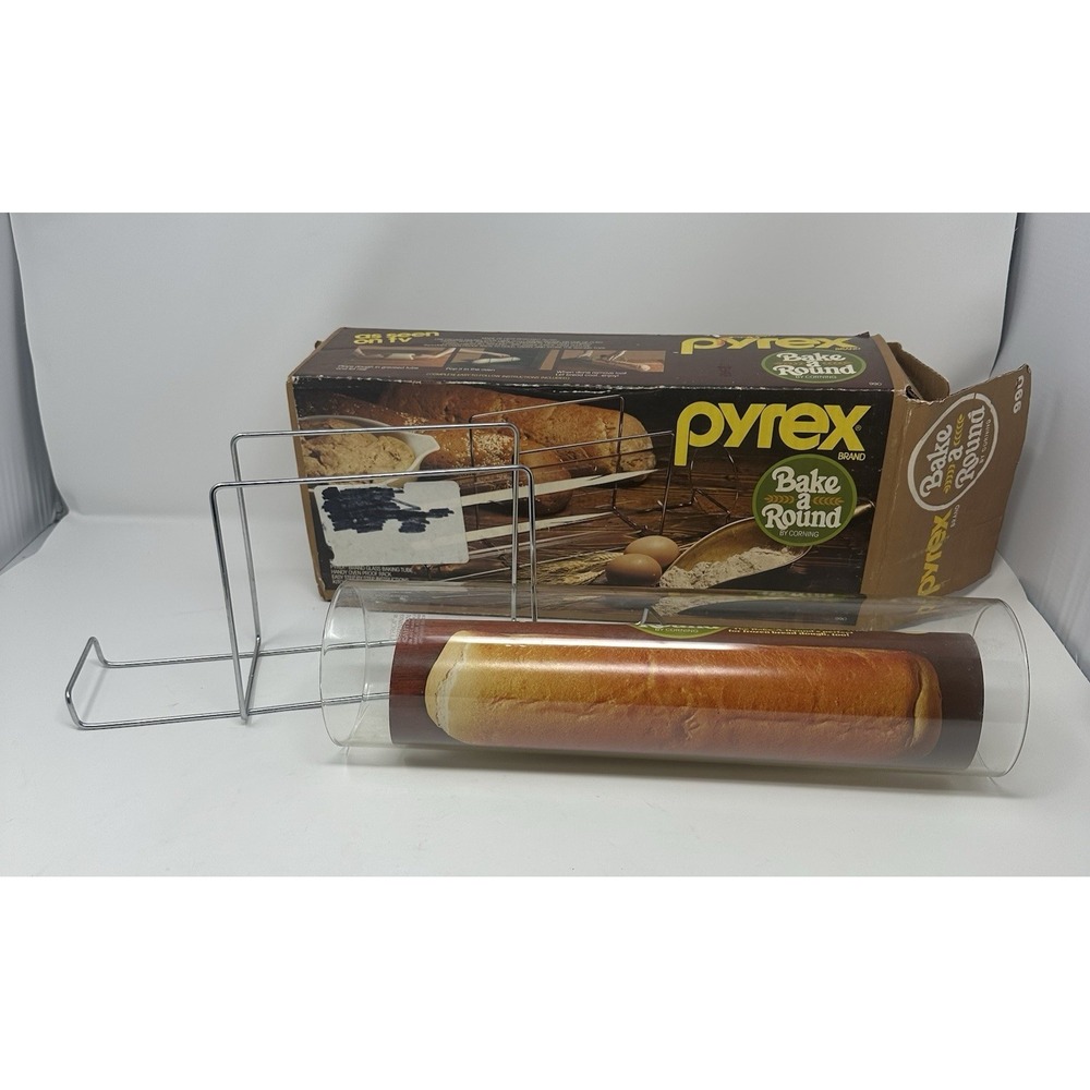 Vintage Pyrex Bake-A-Round Glass Bread Baking Tube & Rack Corning 14" used 990